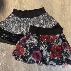 Two for one! Justice Black and Silver Sequin Skirt Duo